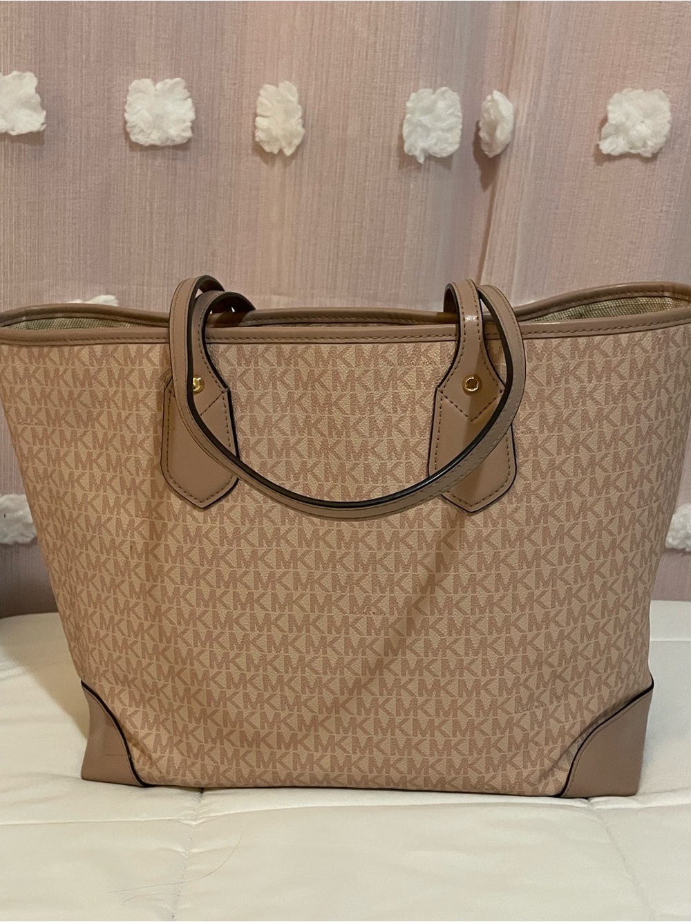 Michael Kors Taupe and Cream MK Logo Tote - Picture 2 of 3